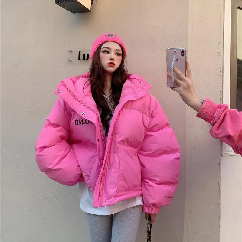 2021 New Candy Color Loose Hooded Women Parkas Korean Printed Down Jackets Female Winter Thick Warm Bubble Coats College Style