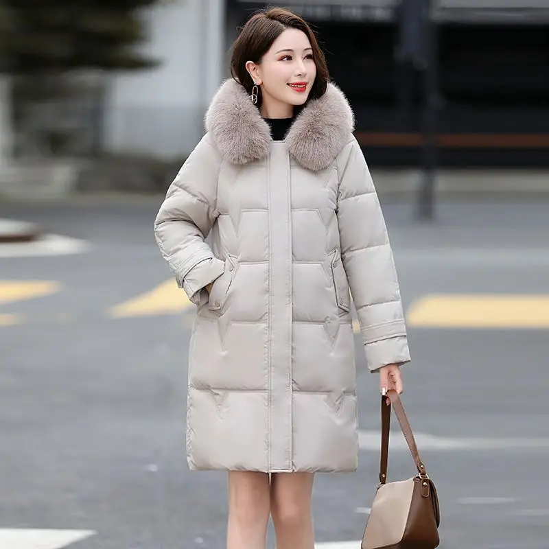 Winter Coat Down Jacket Women's Fashion Medium Long Solid Hooded  Thickened Warm Coat Winter Coat Women Coat