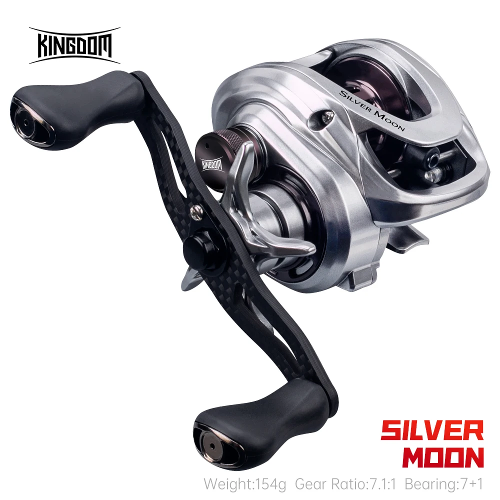 Kingdom New Silver Moon Baitcasting Reels 5kg Max Power 7.1:1 High Speed Ratio Carbon Fiber Fishing Reels 154g Light Drag System