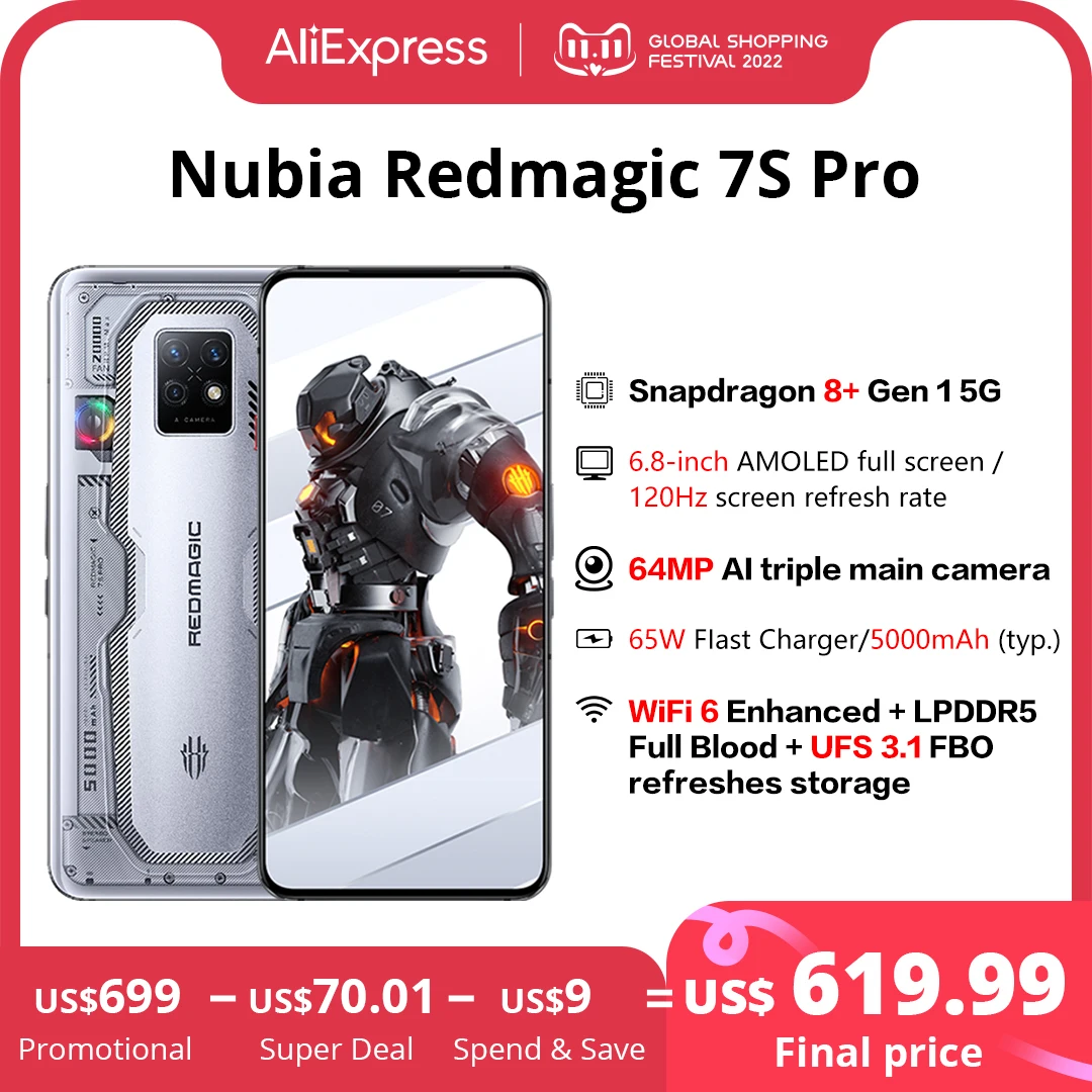 Ceny Globalna Wersja Nubia RedMagic 7S Pro Telefon Do Gier 6.8 Cali Pod Kamerą Snapdragon 8 + Gen 1 Octa Core 64MP Potrójne Kamery NFC Tanie Globalna Wersja Nubia RedMagic 7S Pro Telefon Do Gier 6.8 Cali Pod Kamerą Snapdragon 8 + Gen 1 Octa Core 64MP Potrójne Kamery NFC