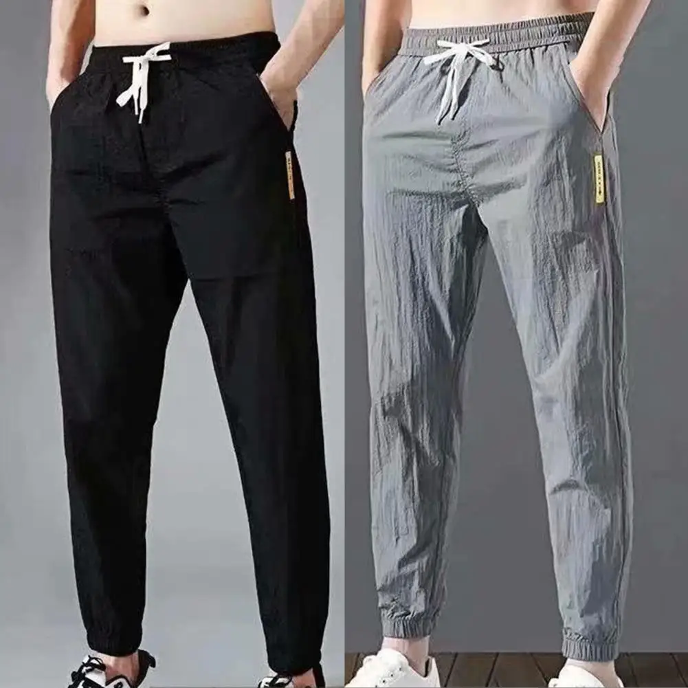 

Trousers Casual Ankle Tied Pockets Solid Color Fashion Men Drawstring Pants Plus Size Summer Sports