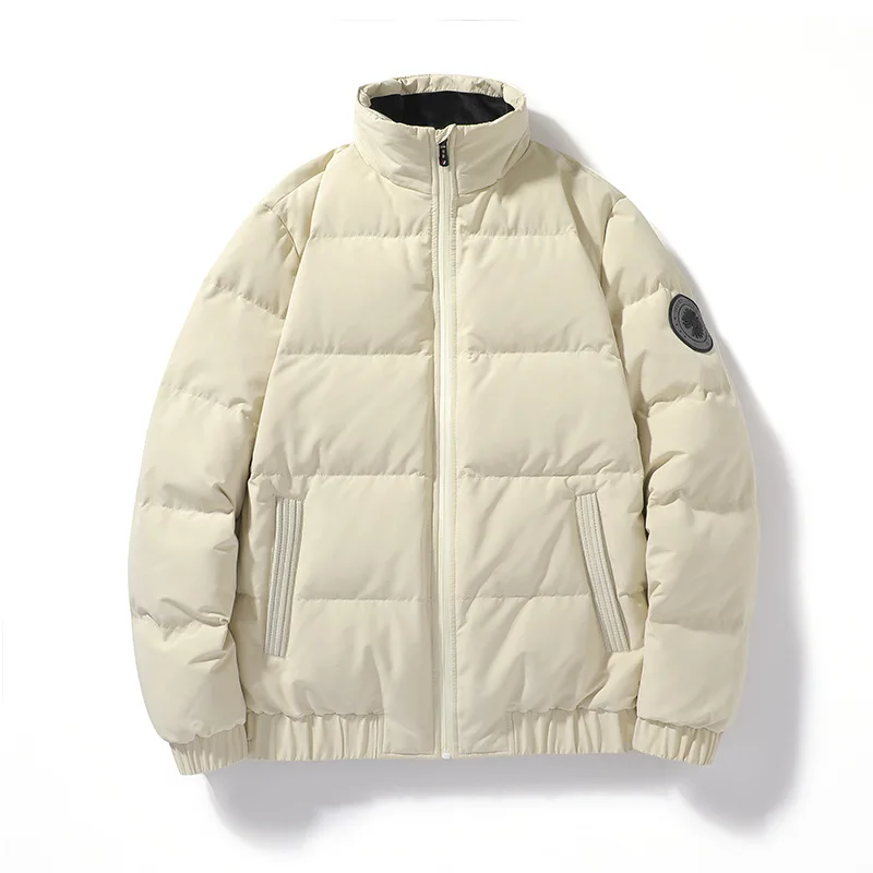 2022 Winter New Large Size Down Jacket Men's Solid Color Stand Collar Coat 80% Velvet White Eiderdown Warm Casual Men's Fashion
