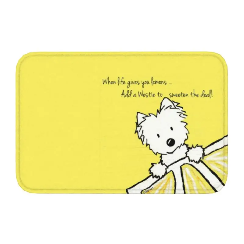 

Life Lemons Westie Dog Door Floor Kitchen Bath Mat Anti-Slip Indoor West Highland White Terrier Doormat Garage Entrance Rug