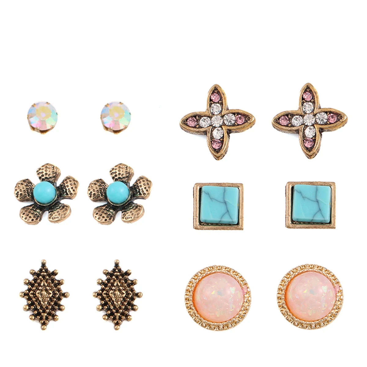 

CARTER LISA 12pcs Delicate Star Turquoise Earings Crystal Round Geometric Stud Earrings Set For Women Ear Jewelry