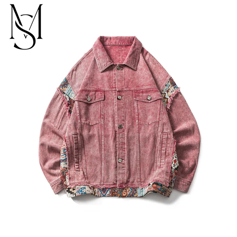 

Spring New American Vintage National Style Spliced Denim Dress Men's and Women's Fashion Loose Casual Jacket
