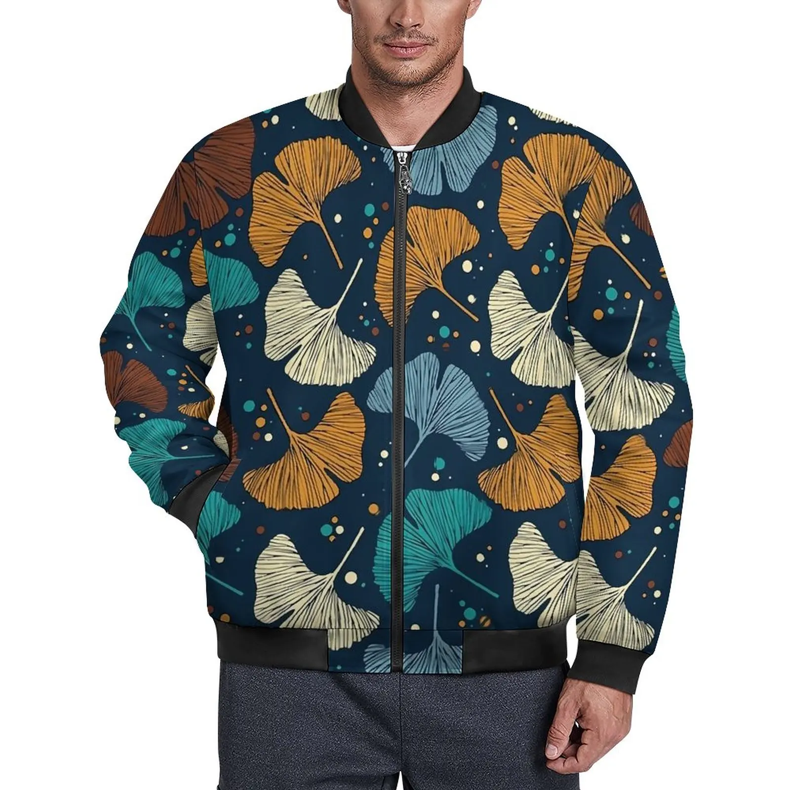 

Повседневные мужские куртки Ginkgo Biloba с цветным принтом листьев, осенняя крутая куртка, водонепроницаемая дизайнерская свободная ветровка 4XL, 5XL, 6XL