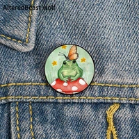 frog friend mushroom printed pin custom funny brooches shirt lapel bag cute badge cartoon jewelry gift for lover girl friends