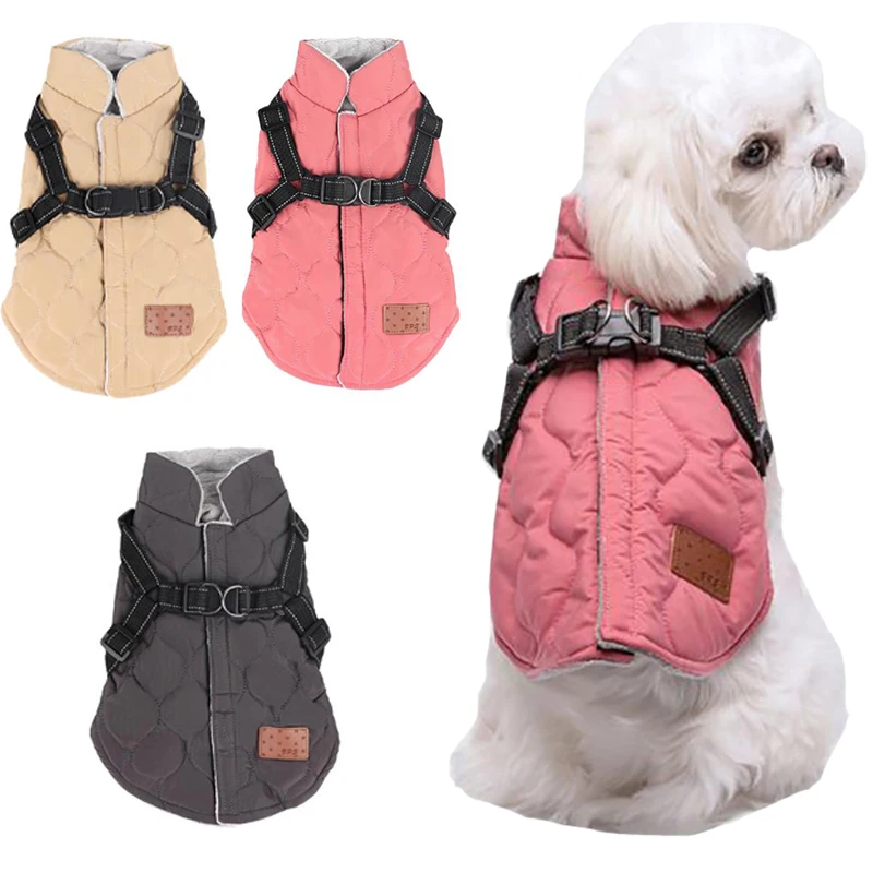 

With Harness Dogs Clothes Winter Warm Pets Jacket Reflective Puppy Coat for Small Middle Dog Costume Chihuahua Bulldog Costumes