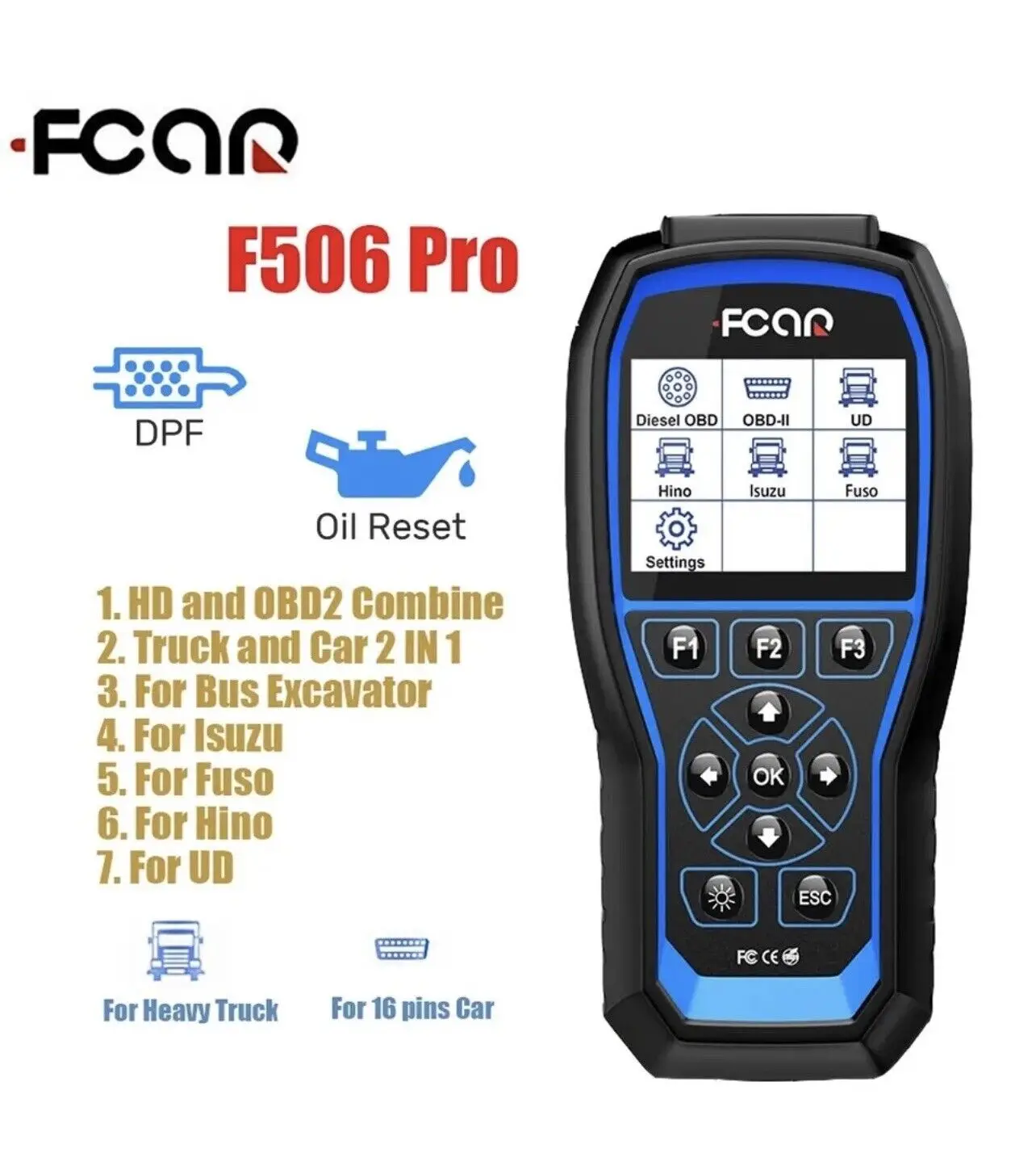 

Fcar F506 Pro Full System Diesel Heavy Duty Truck Scanner OBD2 Diagnostic Scan ABS SRS Auto Diagnostic Scanner for Truck and Car