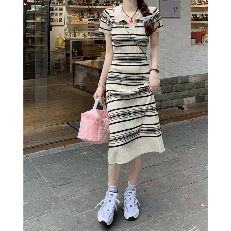 

ILARES Elegant Dresses for Women 2022 Midi Dress Women's Summer Dress Y2k Korean Fashion Woman Long Casual Vintage Knit Clothing