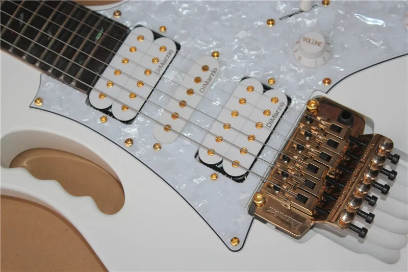 

top quality white electric guitar 21 to 24 frets well scalloped guitar all gold hardware free shipping 7 guitar 10yue 7v