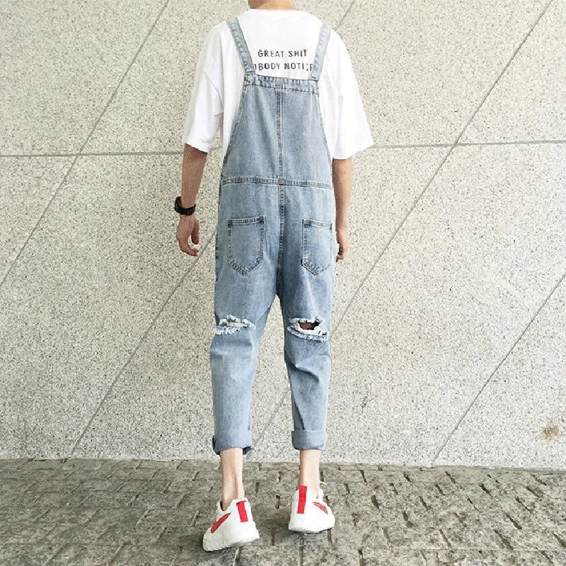 Denim Overalls for Men Trendy Loose Cargo Suspenders Vintage Mens Rompers