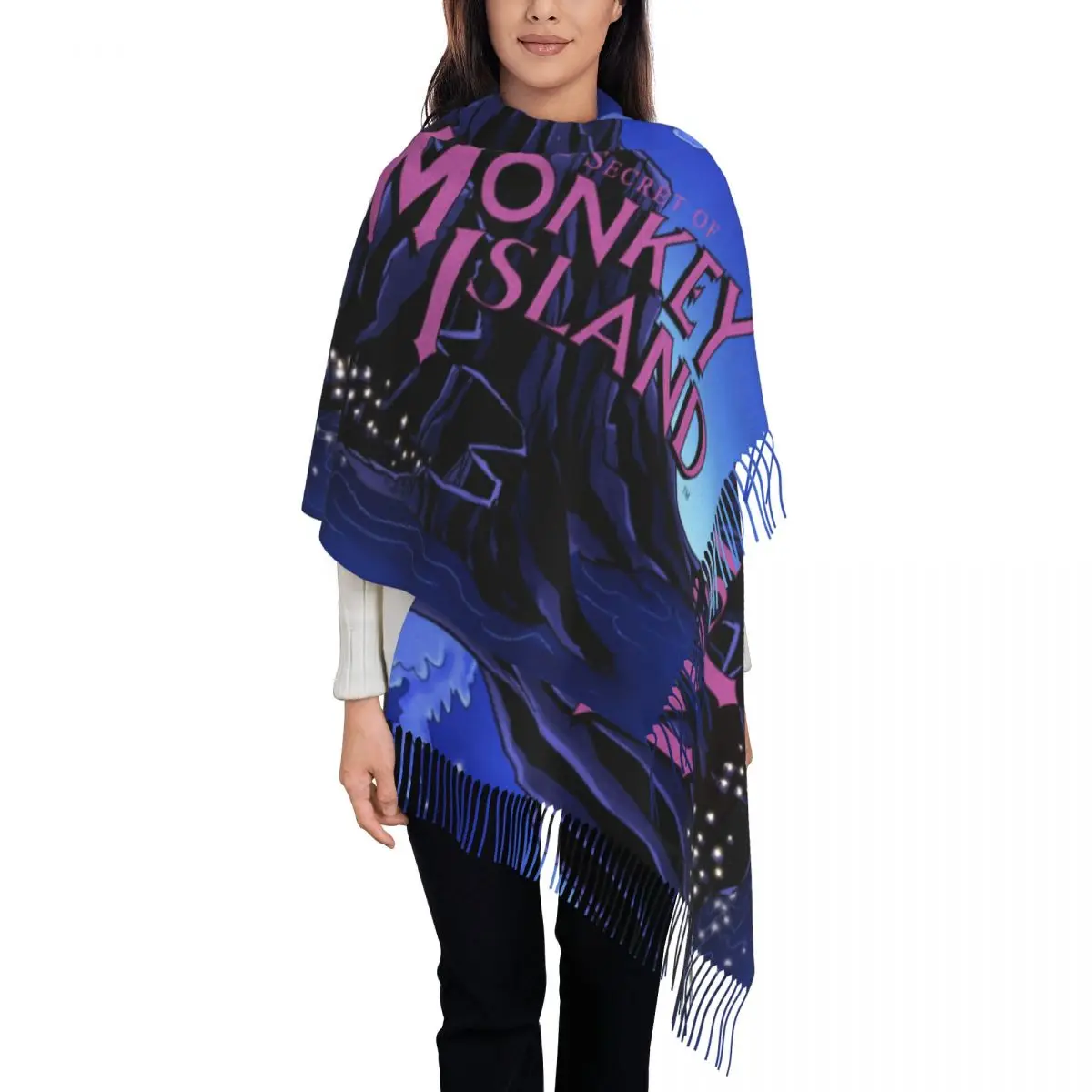 

The Secret Of Monkey Island Scarf Wrap Women Long Winter Fall Warm Tassel Shawl Unisex Video Games Scarves