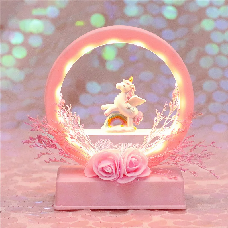 

Creative Ins Wind Night Light Sky City Music Box with Light Multifunctional Music Bell Dry Flower Unicorn Night Anime Ornament