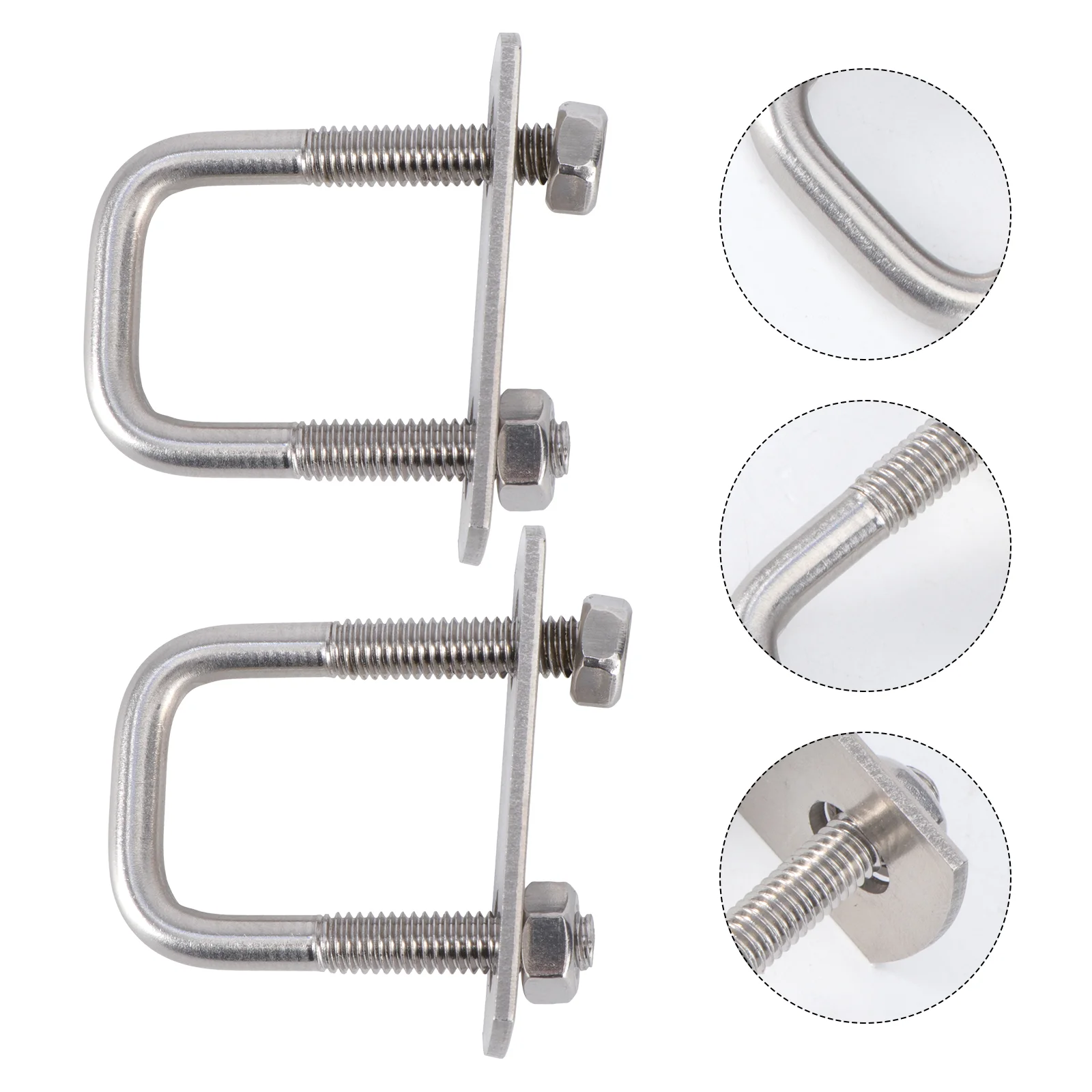 

2Pcs Stainless Steel Right-angle Bolts U-shaped Square Clamp Screw Damper Silver (M6x25x62)