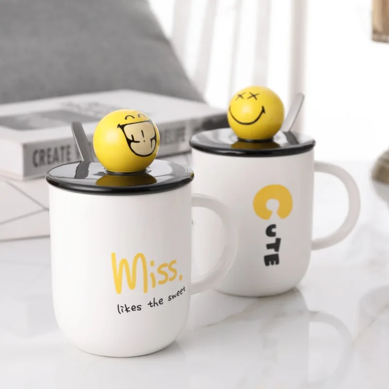 

Cute Creative Expression Cup Ceramic Coffee Mug Breakfast Milk Cup Kitchen Home Couple Cup Personalized Gift For Friends