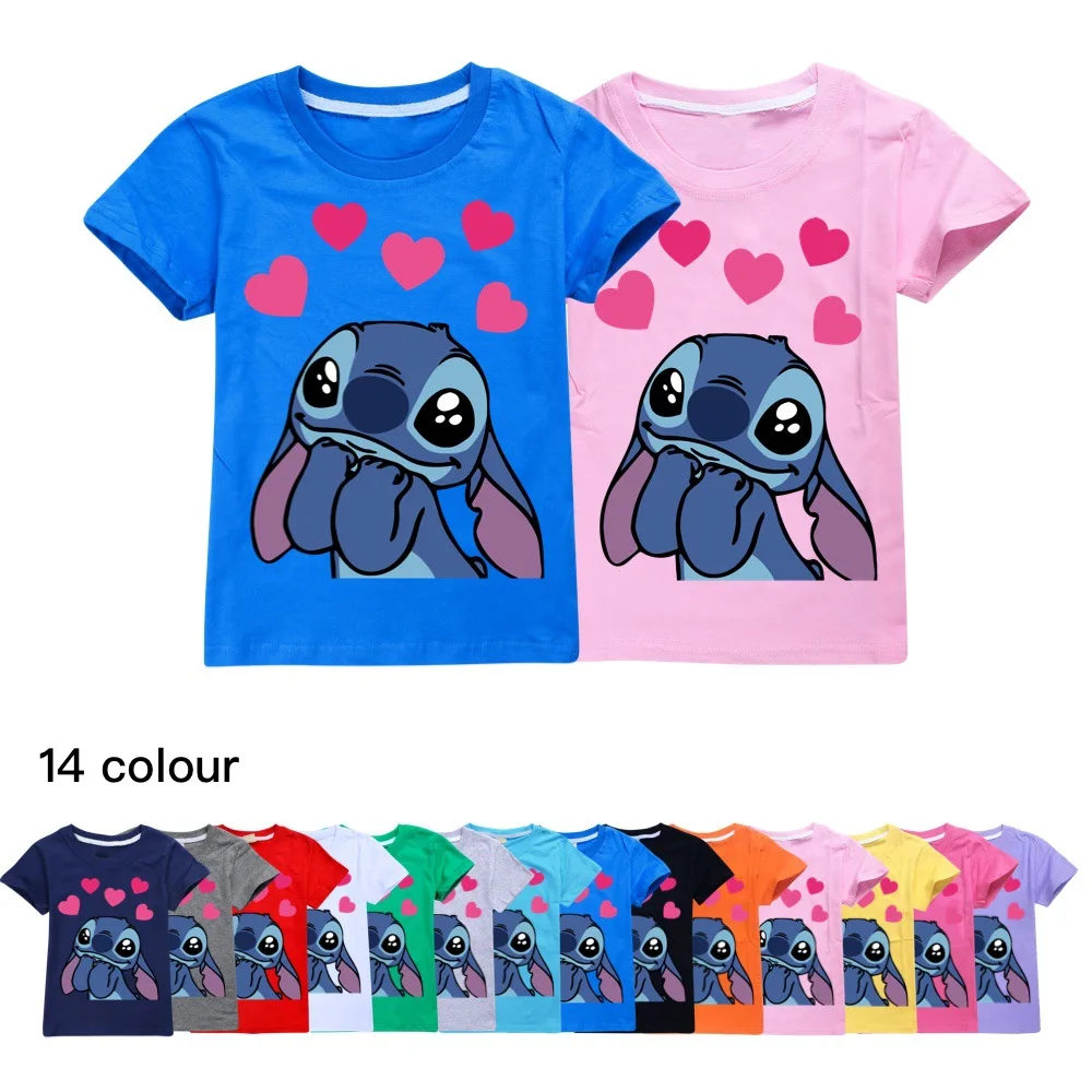

Toddler Summer Boys Disney Stitch T-shirt Cartoon Print Girl Street Style Baby Crew Neck Top Children's Birthday Gift