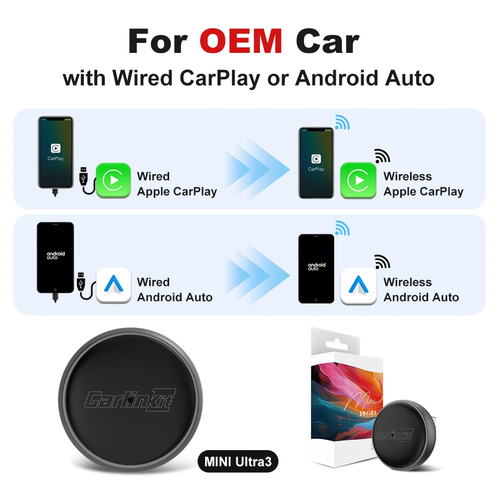 

CarlinKit Mini Ultra 3 адаптер Carplay беспроводной Bluetooth-ключ Android Auto 5 ГГц Wi-Fi автоматическое подключение для Toyota Mazda Kia Volvo
