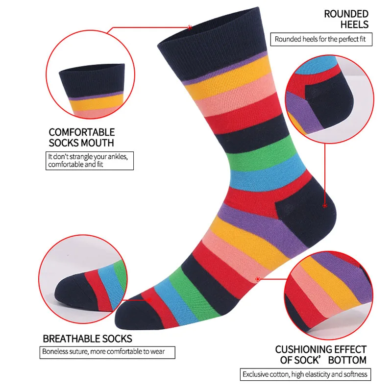 2021 New Style Fashion Long Women and Men Cotton Socks Gay Lesbian Rainbow Larger Size Stripe Socks for Men Size 41-48