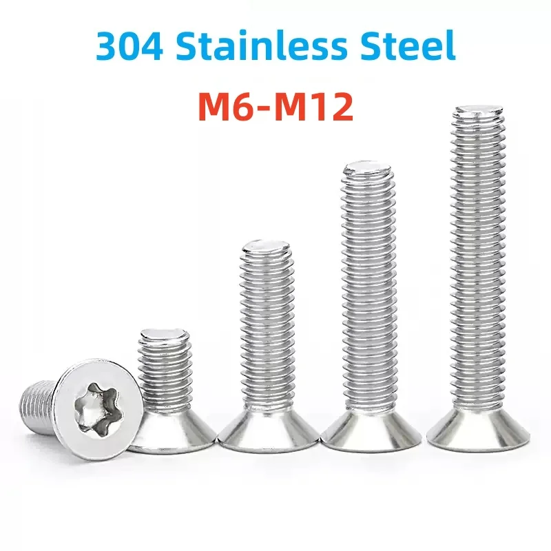 

M6 M8 M10 M12 Винт Torx с потайной головкой из нержавеющей стали 304, шестилопастной болт Torx с плоской потайной головкой