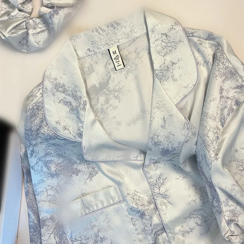 Женская пижама пижамный комплект с синим цветочным принтом одежда для сна брюки