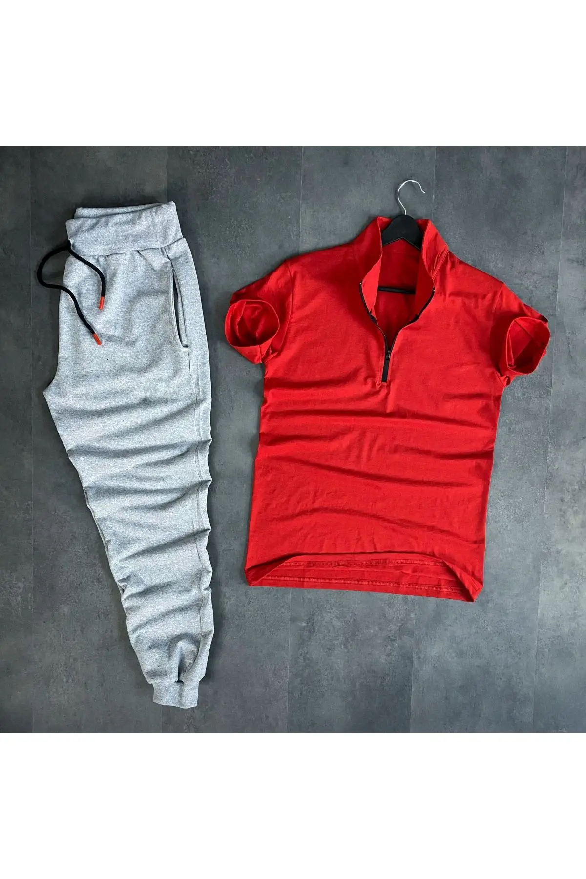 

Unisex Red t-shirt and gray tracksuits with zipper