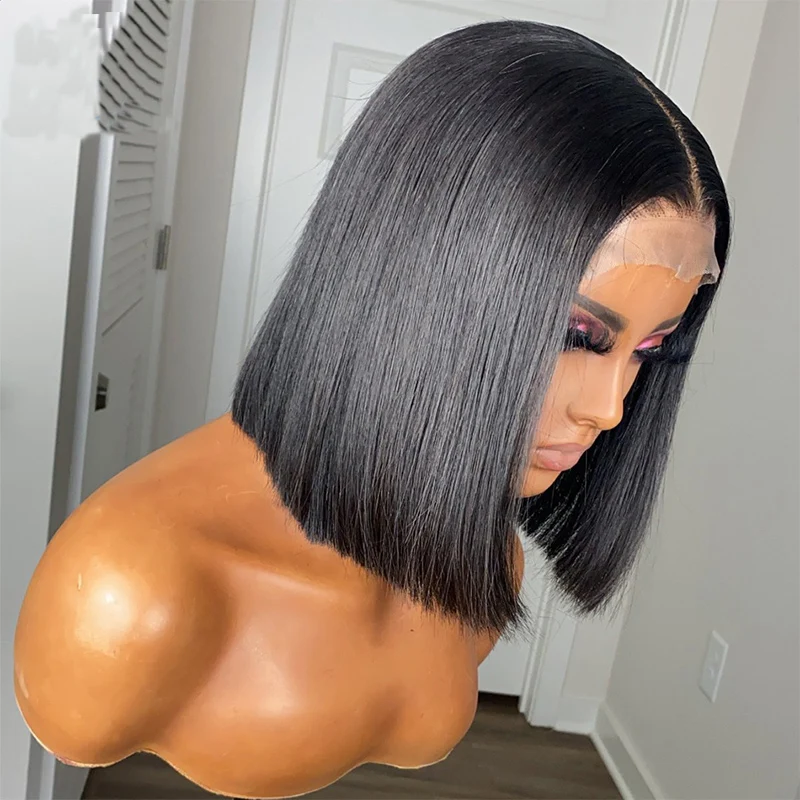

180%Density 14Inch Short Bob Straight Synthetic Lace Front Wig For Women With Baby Hair Heat Resistant Fiber Hair Daily Wear Wig