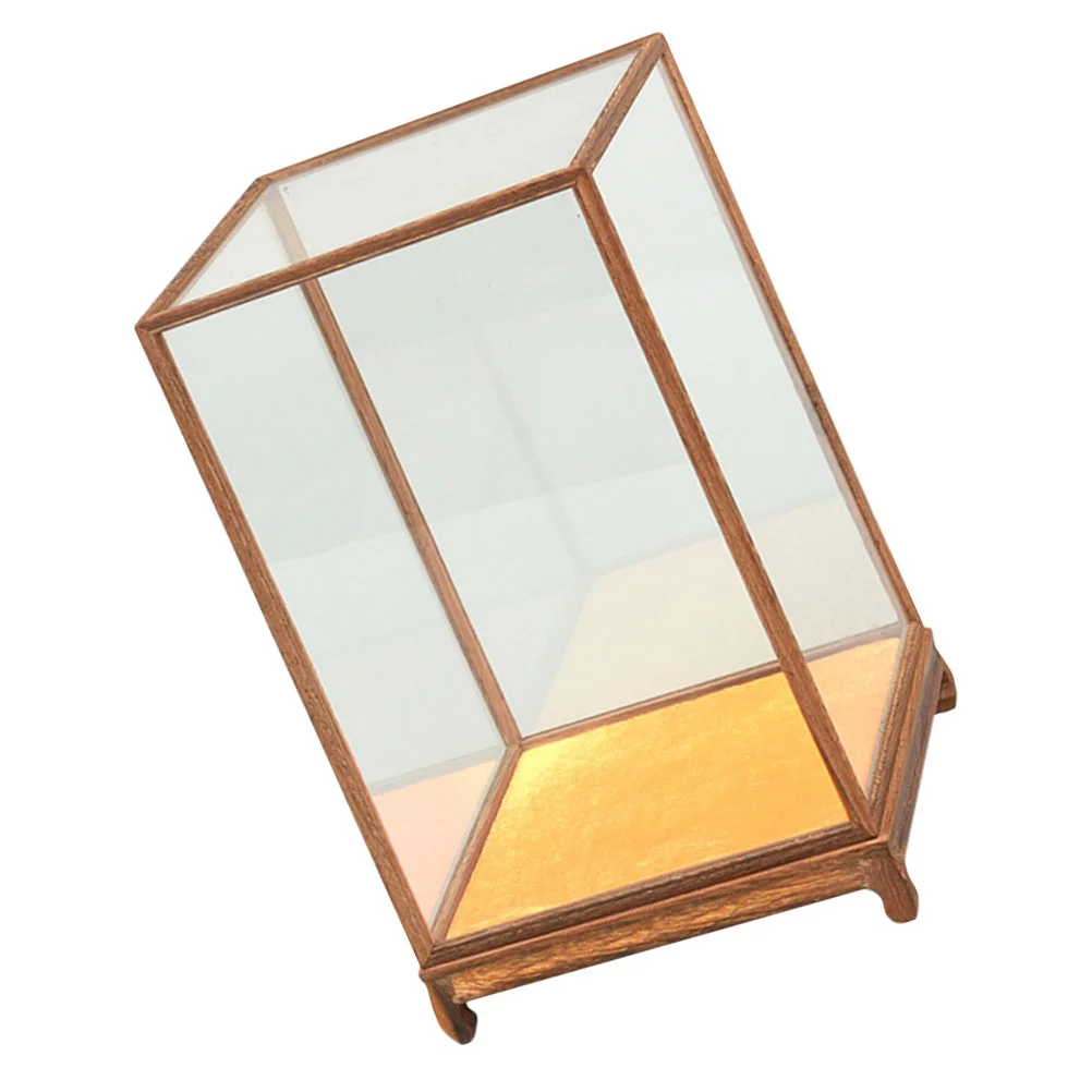 

Wood Carving Glass Cover Display Case Desktop Figurine Transparent Accessory