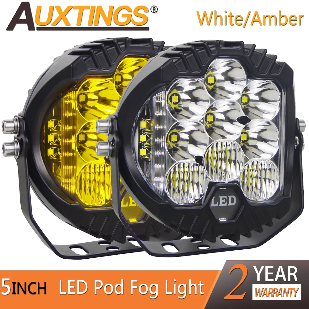 Auxtings 5in 7in 50W Amber White LED Work Light Bar Side Shooter Off Road Driving Light Spot Flood Combo Driving Lamp Fog Lights