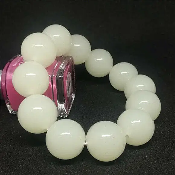 18-20mm Natural Nephrite round Bead beads Bracelet  China Hand Carving Jewelry Fashion Amulet Men Women Gifts