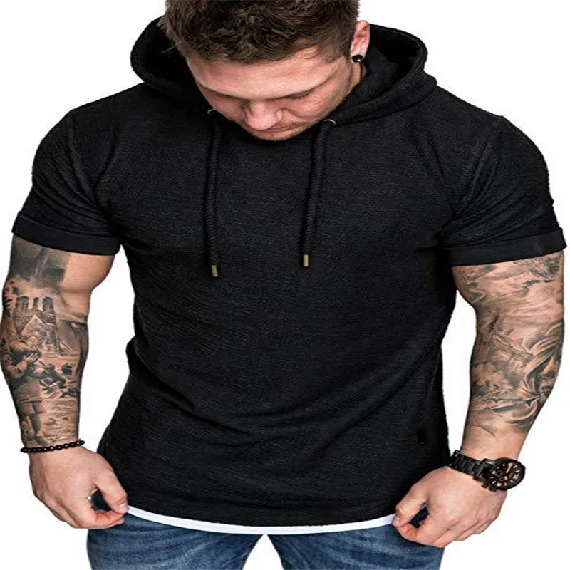 

H222 Men T-Shirt 2019 Summer Slim Fitness Hooded Short-Sleeved Tees Male Camisa Masculina Sportswear T-Shirt Slim T-shirt Homme