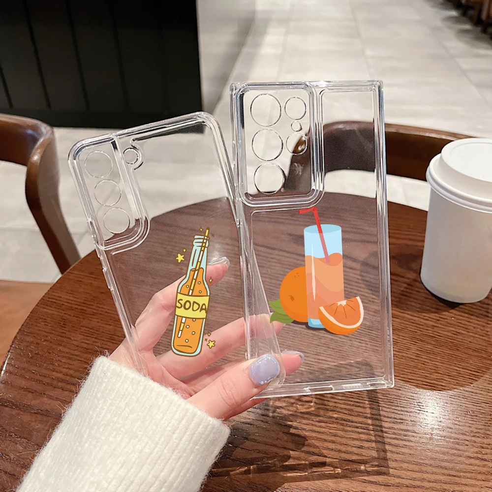 

Cartoon Beverage Phone Case For Samsung Galaxy S21 FE S22 Plus Cases For Galaxy S23 Ultra S22Ultra Transparent Soft TPU Cover