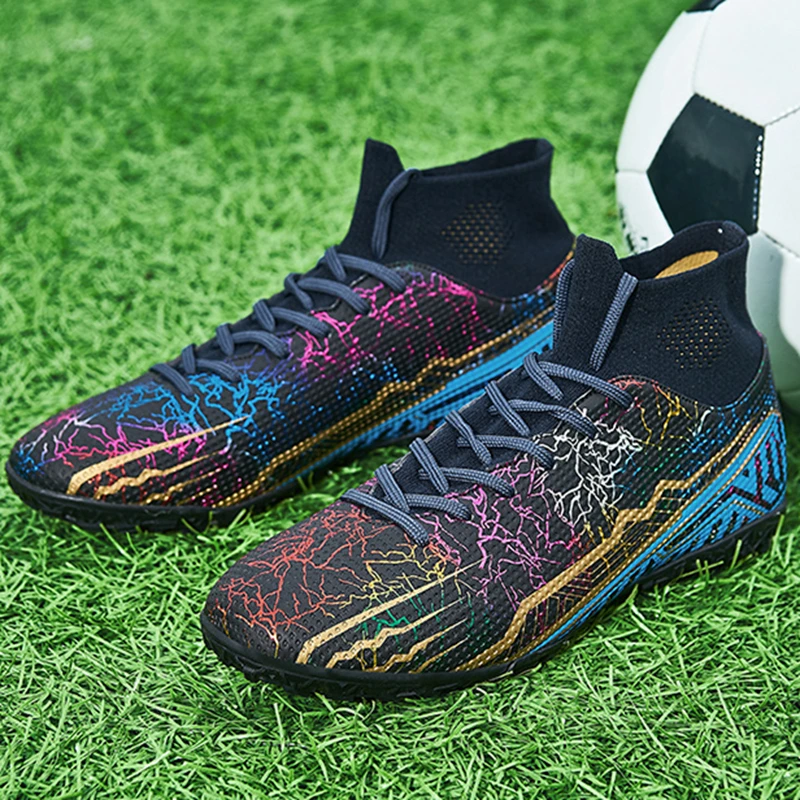 Teenagers Electroplated Sole Football Shoes Lightweight Anti-slip Male Soccer Boots Black and White Matching Style Cleats New In