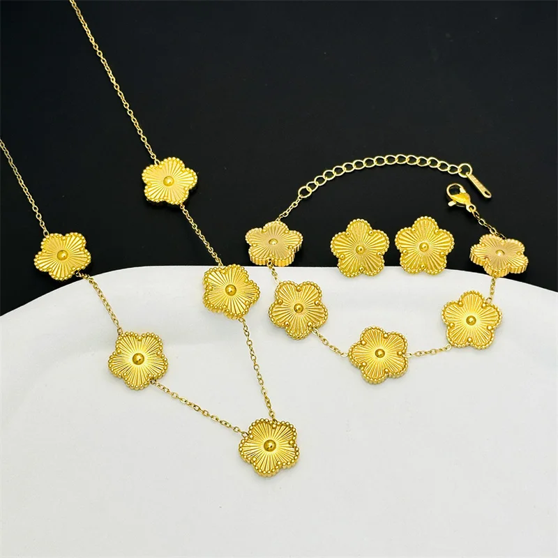 Ожерелье из титановой стали универсальные серьги-гвоздики в форме цветка набор с