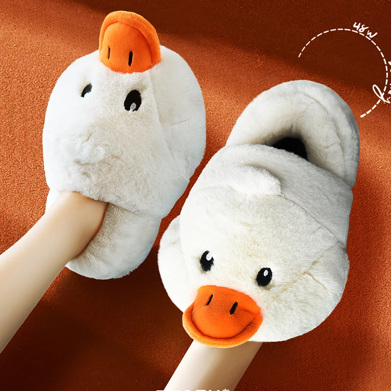 

BEVERGREEN New Duck Modeling Design Women Home Fur Slippers Plush Warm Boots Couples Shoes Winter Indoor Fluffy Slides Woman