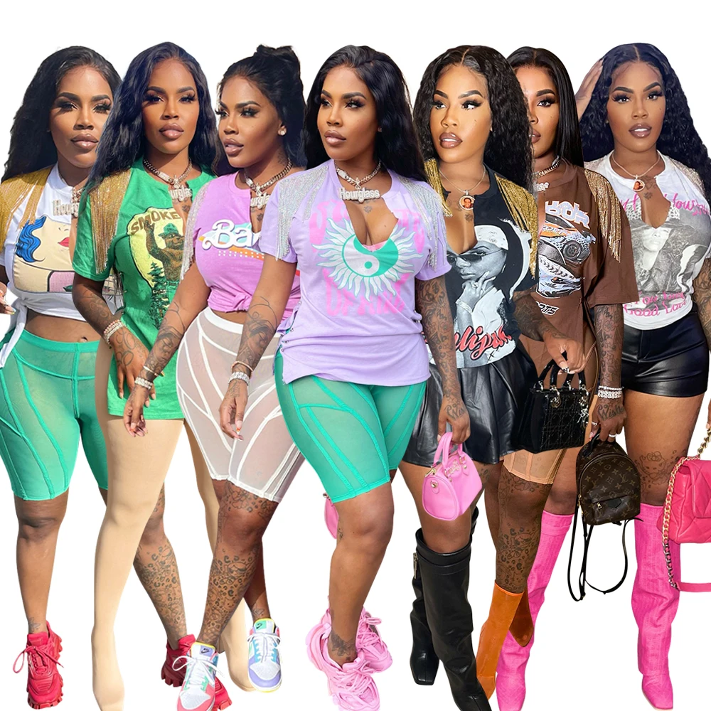 

Футболка женская с принтом граффити, Модный пикантный хлопковый топ с коротким рукавом и бахромой, с открытым вырезом, лето 2022