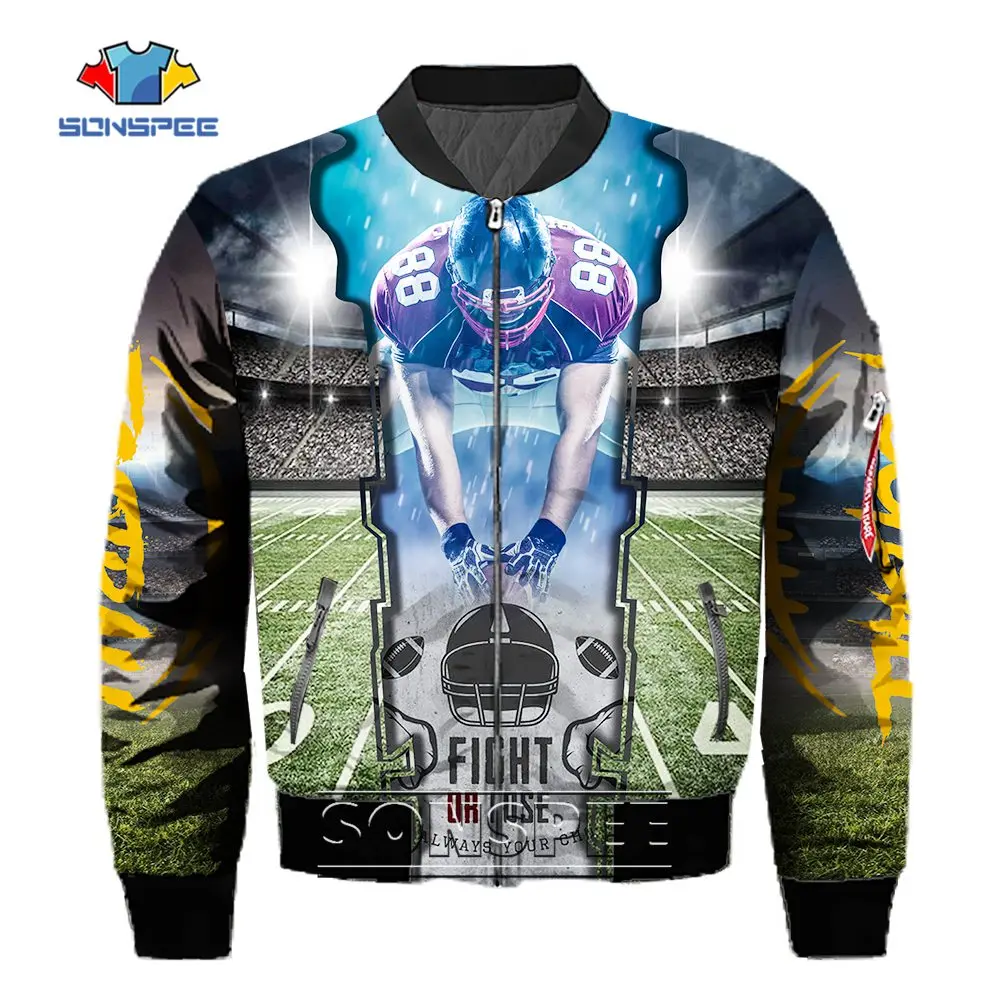 

SONSPEE Rugby Stitching 3D Printed Long Sleeve Clothing Fight or Lose Letter Zipper Jacket Oversized 6XL Hip Hop Casual Coat