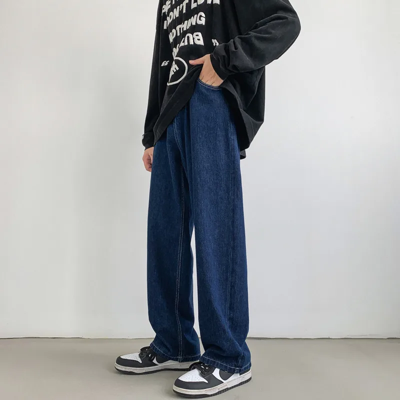 Blue Black Baggy Jeans Men Fashion Casual Straight Jeans Men Streetwear Hip Hop Loose Wide Leg Denim Pants Mens Trousers S-2XL