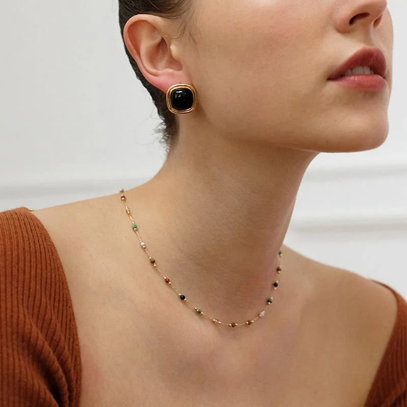 

Vintage French Black Golden Geometry Women Earrings 925 Silver Needle Elegant Fashion All-match Luxury Jewelry Daily Meeting New