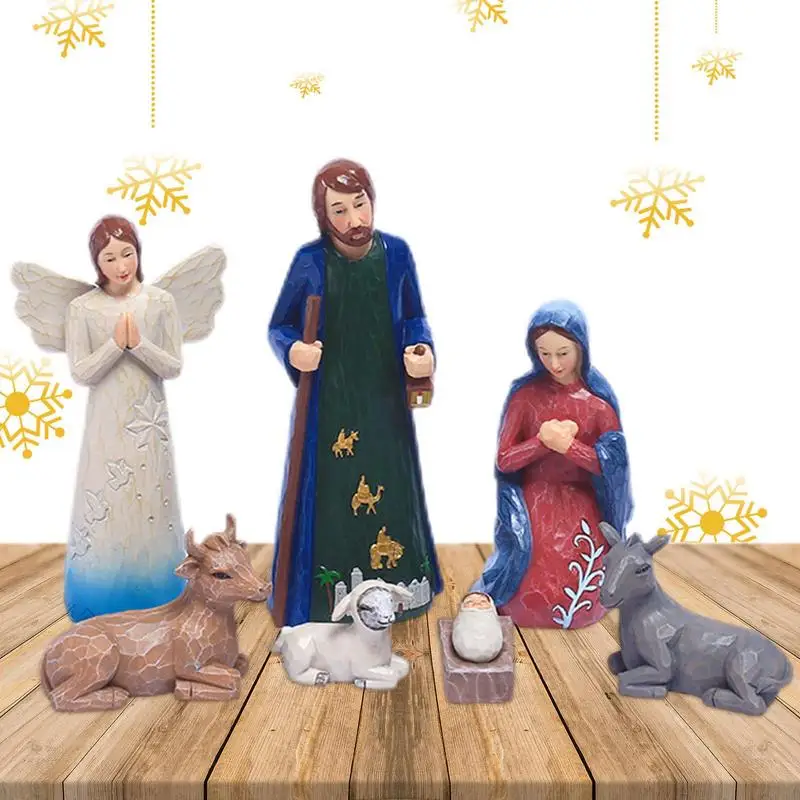 

Home Decoration 7Pcs Nativity Scene Set Holy Family Statue Christmas Jesus Mary Joseph Figure Catholic Figurine Christmas Gift