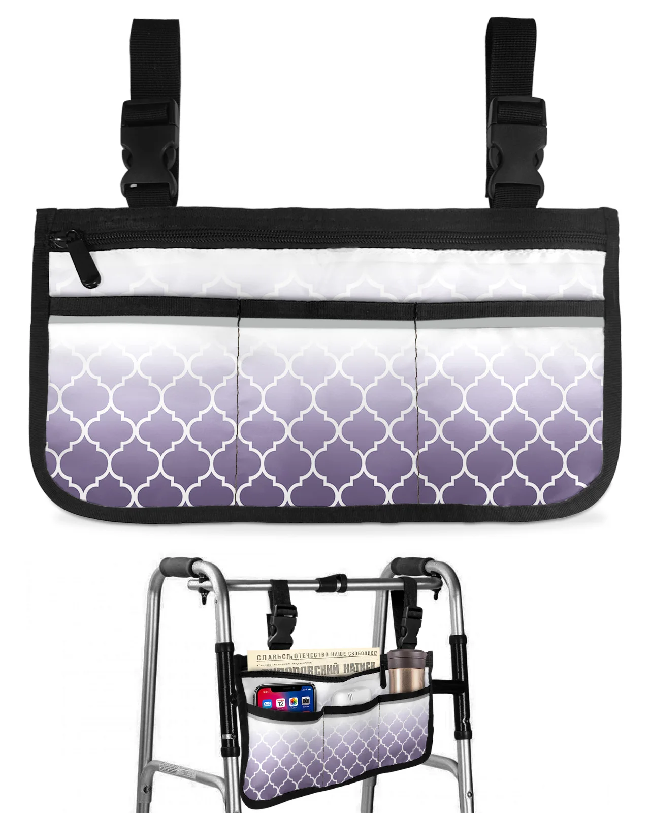 

Moroccan Purple Gradient Wheelchair Bag With Pockets Armrest Side Bags Electric Scooter Walking Frame Storage Pouch