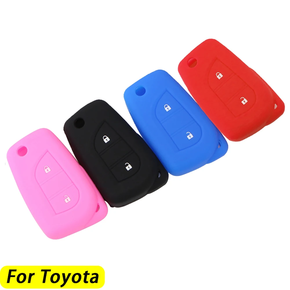 

Silicone Rubber Car Key Cover Case Shell Set Protector Fob for Toyota Aygo Yaris Highlander Camry RAV4 2 Button Key Holder