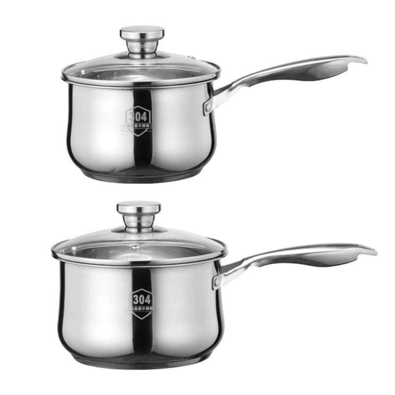 

Q1JB 304 Stainless Steel Soup Pot with Lid Handle Spilled Mini Milk Pots Scalding-proof Saucepan Kitchen Cookware Accessories