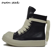 owen seak men shoes high top ankle boots genuine leather women sneaker luxury trainers casual lace up zip flat black white shoes