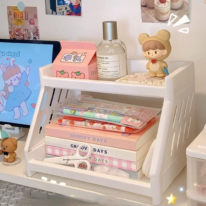 

Organizers Accessories Stationery Double Layers Kawaii Desktop Office File Large-capacity Desk Storage Storage Tray Shelves Rack
