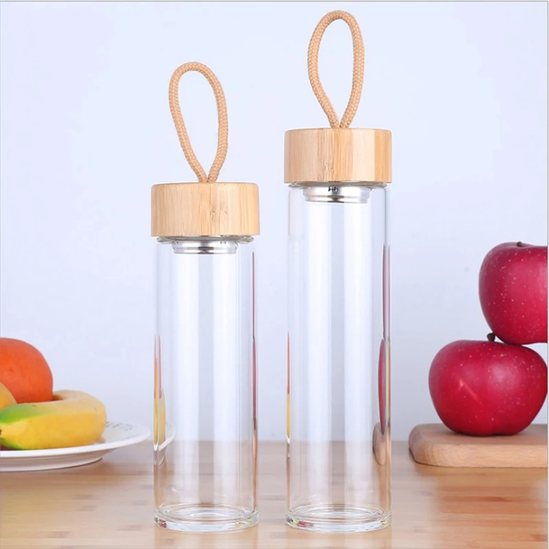 

400ml 500ml High Quality Glass Water Bottles Bamboo Lid with Rope Drink Bottled for Beverages Outdoor Brief Portable Tea Bottle