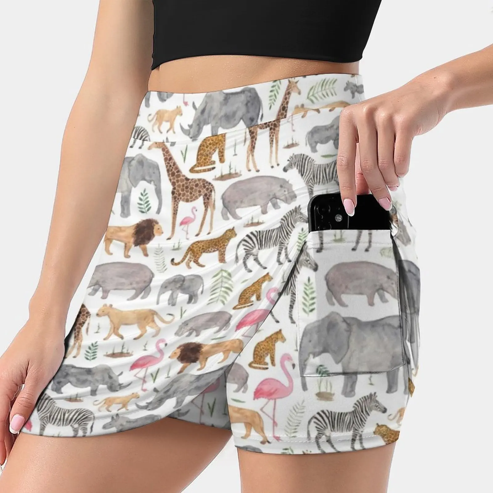 Safari Animals Skirts Woman Fashion 2022 Pant Skirt Mini Skirts Office Short Skirt Giraffe Zebras Rhinos Elephants Flamingos