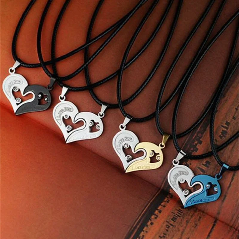 

Hot Selling Summer Creative Love Couple Necklace Romantic A Pair Of Splicing Heart Shaped Pendant Ladies Jewelry NC22Y0372