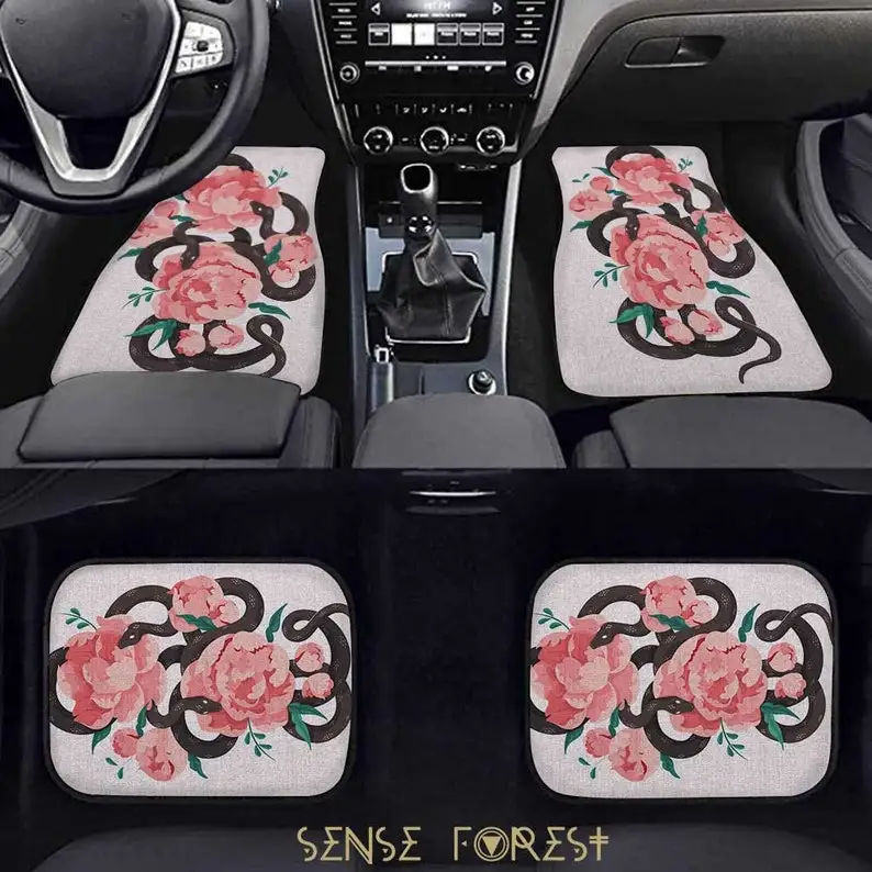 

Boho pink peony snake personalized Car accessories, Witchy floral Cute car accessory, car interior decor, kawaii car floor mats