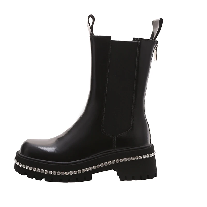 

Женские ботинки челси из натуральной кожи, со стразами